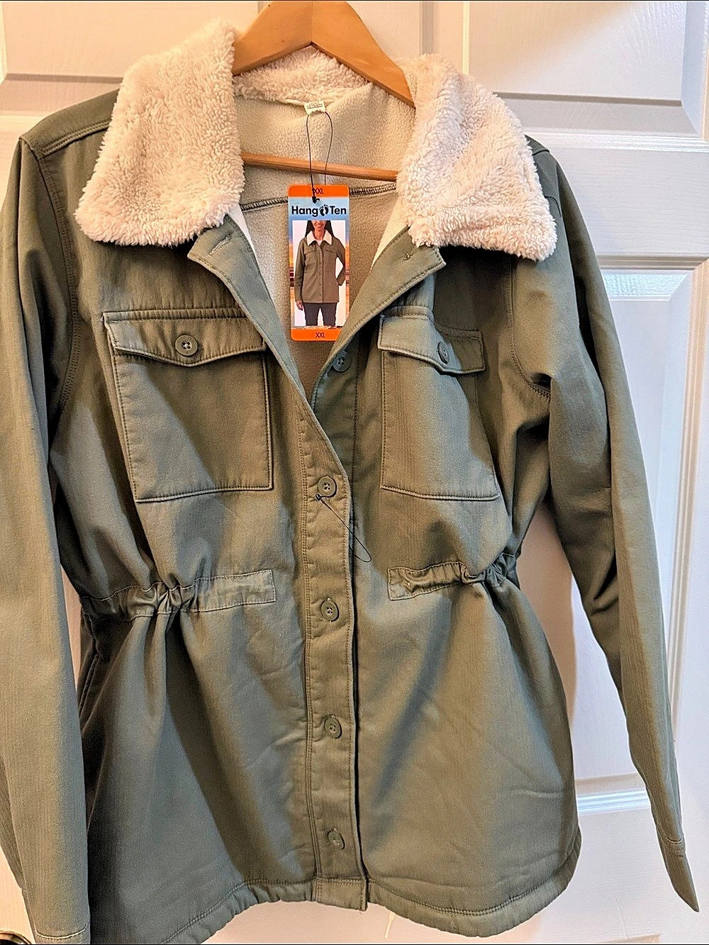 Hang Ten Sherpa Collar Utility Jacket in Green Size XXL NWT